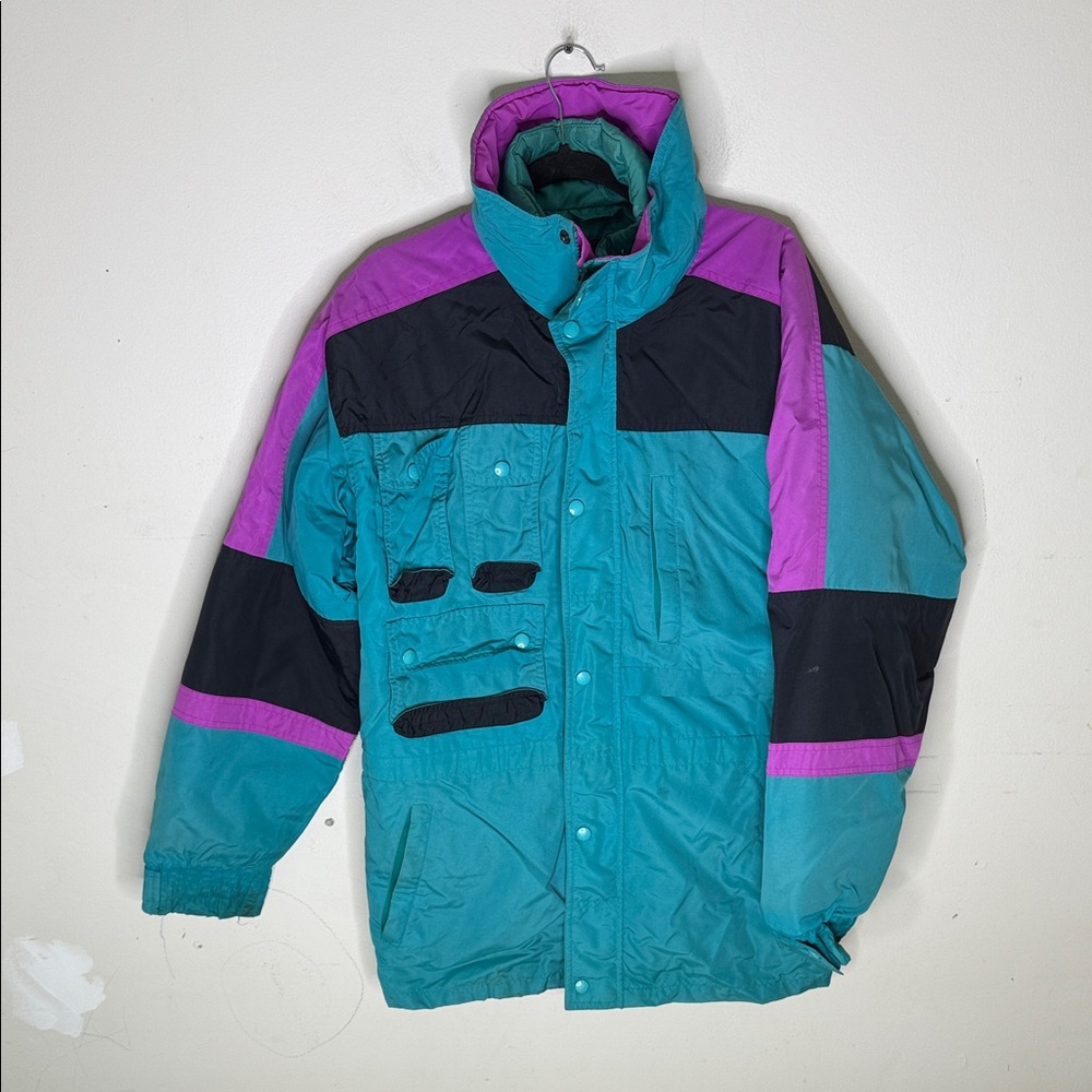 Sunset Designs Vintage Colorblock Goose Down Puffer Jacket Size Medium